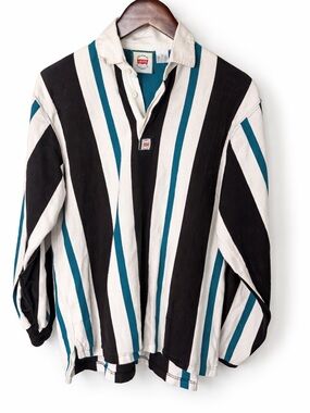 Vintage Levi's Striped Rugby Polo in Teal, Black & White